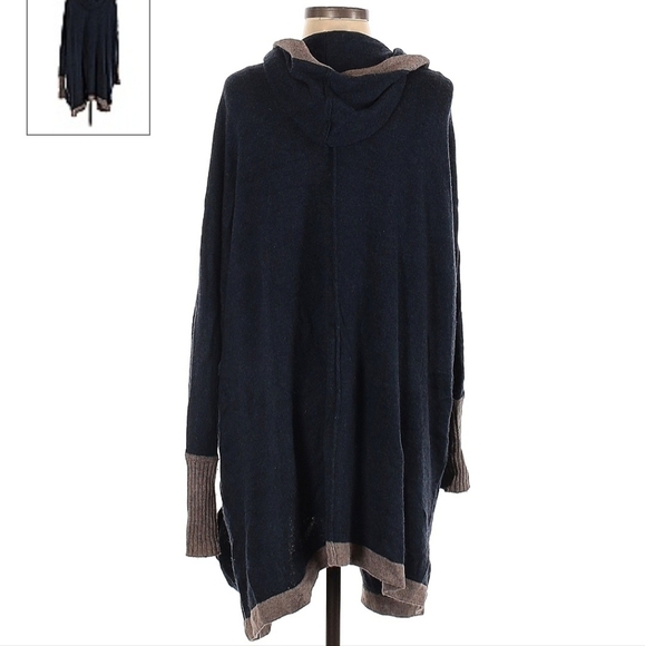 SOFT SURROUNDINGS Wool Blend Hooded Cardigan Sweater Women's Small S Blue Tan - Picture 2 of 10